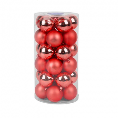 Globuri - Set 30 de globuri pentru bradul de Craciun, rosii, plastic, diametru 6 cm, MagicHome
