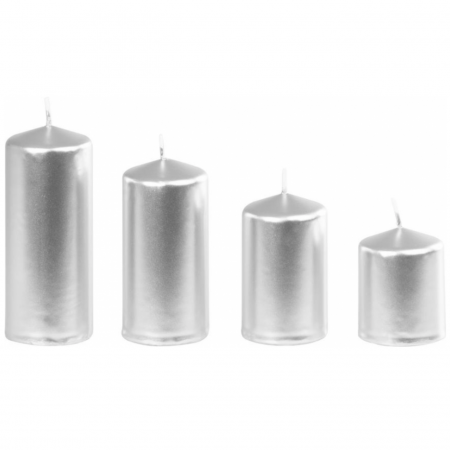 Lumanari si candele - Set 4 lumanari argintii, inaltime 60/80/100/120 mm, diametru 48 mm, MagicHome