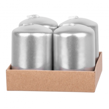 Lumanari si candele - Set 4 lumanari argintii lucioase Magic Home de Crăciun, 4x6 cm