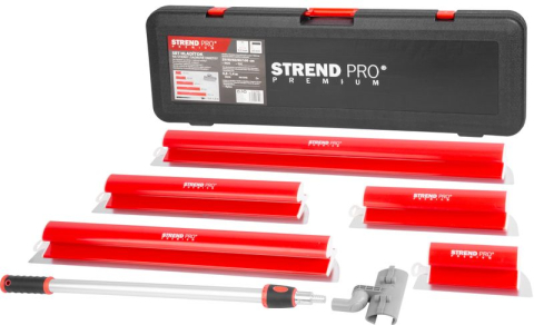 Constructii - Set 5 gletiere profesionale, inox, cu suport, maner telescopic, geanta, 25, 40, 60, 80, 100 cm, Strend Pro Premium Ergonomic