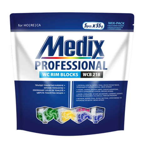 Pentru toaleta si wc - Set 5 odorizante de wc Medix Professional cu parfum de lavanda si punga cu zip pentru pastrarea prospetimii (5 x 55g)