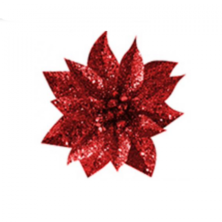 CRACIUN - Set 6 flori decorative rosii pentru bradul de Craciun, diametru floare 9 cm, MagicHome