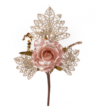 CRACIUN - Set 6 Flori decorative roz-auriu pentru bradul de craciun, 26 cm, MagicHome