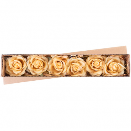 Set 6 trandafiri aurii decorativi pentru bradul de craciun, diametru floare 11 cm, lungime 22 cm, MagicHome [1]