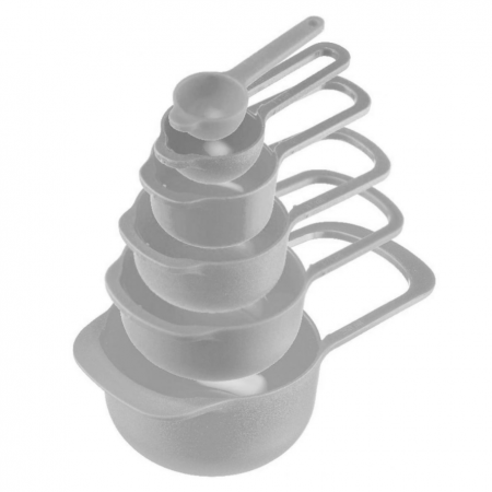 Articole bucatarie - Set 6 ustensile masurare din plastic, Quttin, dimensiuni diferite, gri