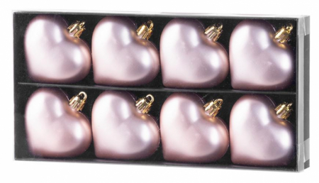 Globuri - Set 8 globuri roz in forma de inima pentru bradul de Craciun, diametru 6 cm, plastic, MagicHome