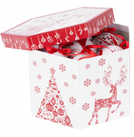 Set globuri de Craciun MagicHome, rosu/ alb, 7,5 cm, 14 bucati [0]