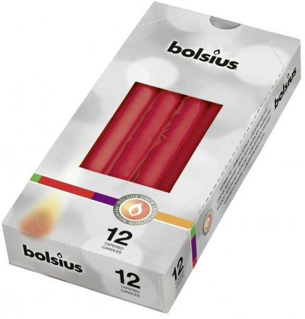 Set lumanari conice, clasice, Bolsius rosii, 245/24 mm, 12 bucati [0]