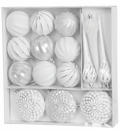 Set mix de 15 globuri pentru bradul de Craciun, alb argintii, diametru 3.5, 6 si 8 cm, MagicHome [0]