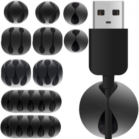 Set suport organizare cabluri, 10 bucati, 5 dimensiuni diferite, autoadeziv, negru [0]