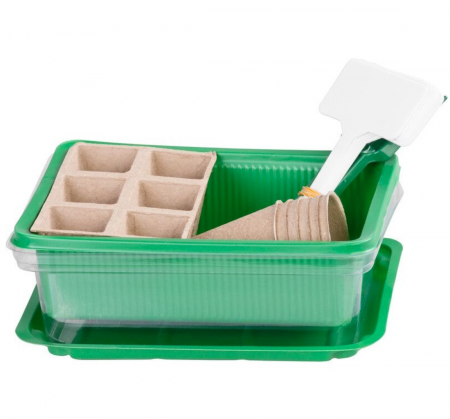 Set tava de rasaduri cu capac, 6 alveole individuale, 1 alveola cu 6 locuri, unelte de gradinarit si 6 etichete cu picior, Strend Pro, 20x14, 5x6 cm [1]