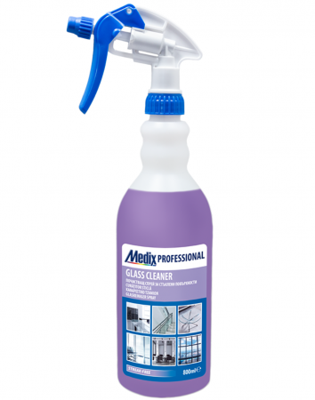 Pentru sticla si suprafete fine - Soluție profesionala de curățare și lustruire cu pompită pentru geamuri, suprafețe netede si sticlă 800 ml cu miros de liliac, GCL 2008, Medix Profesional
