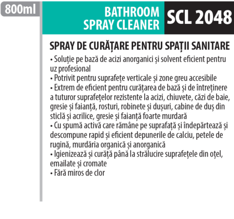 Solutie pentru curatarea bailor fara miros de clor, spray, anti calcar/rugina/pete, 800 ML, Medix Professional [1]