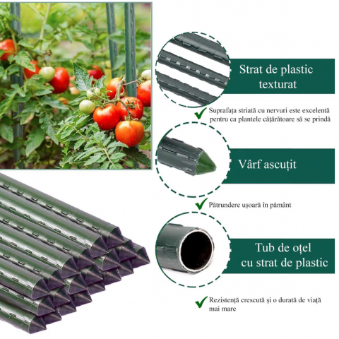 Suport/arac pentru plante, rosii, metal + PVC, verde, 1.6x120 cm, Strend Pro [2]