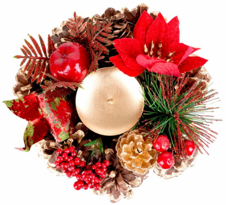 Globuri - Suport de lumanare festiv pentru Craciun, natural, diametru 15 cm, MagicHome