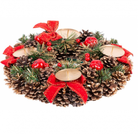 Suport de lumanari rotund pentru Craciun, conuri de pin naturale, 25 cm diametru, MagicHome [0]