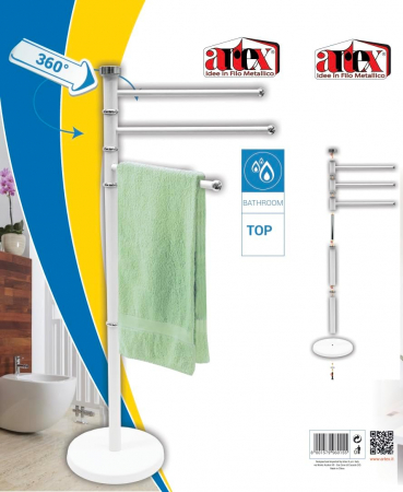 Suport pentru prosoape Artex cu stativ si 3 bare rotative, alb, 22 x 86 cm [1]