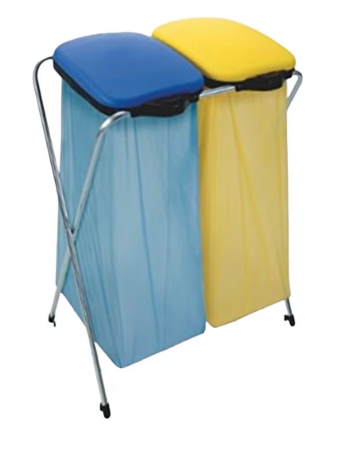 Cosuri de gunoi - Suport saci de gunoi BRRO ECO 2, albastru/galben, 66 x 42 x 78 cm, 2 saci x 130 l, pentru colectare selectiva si depozitare sticle