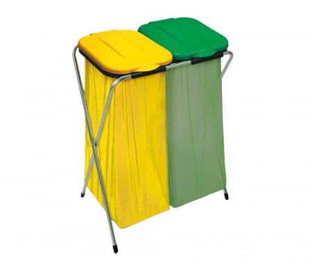 Cosuri de gunoi - Suport saci de gunoi BRRO ECO 2, 66 x 42 x 78 cm, verde/galben, 2 saci x 130 l, pentru colectare selectiva si depozitare sticle