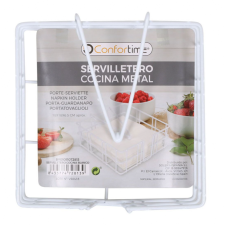 Suport servetele metalic, alb, 18x18x6.5cm, Confortime [1]