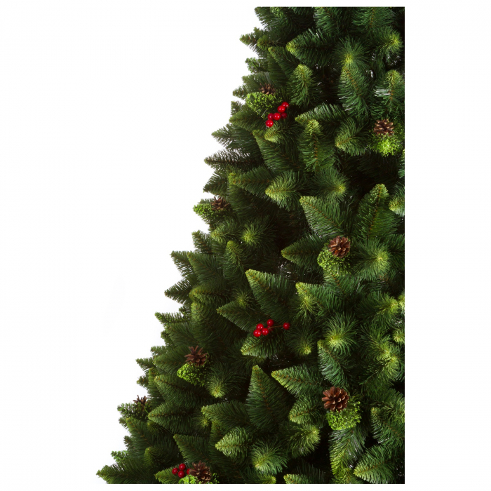 Brad artificial Pin de munte cu conuri si merisoare, PVC, 220 cm, verde  - BraziPremium.ro [3]