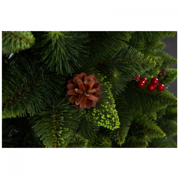 Brad artificial Pin de munte cu conuri si merisoare, PVC, 220 cm, verde  - BraziPremium.ro [4]