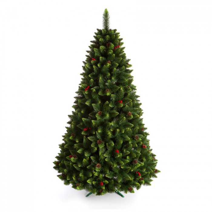 Brad artificial Pin de munte cu conuri si merisoare, PVC, 220 cm, verde  - BraziPremium.ro [2]