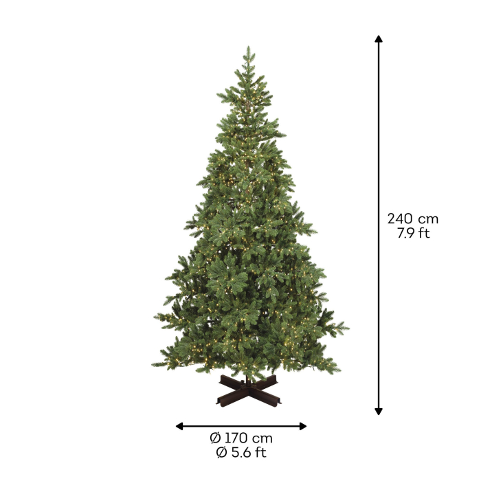 Brad Artificial Premium Rossland 240 cm, Full 3D (100% PE), 3800 LED-uri lumina calda, 8 Funcții, Timer, verde [3]