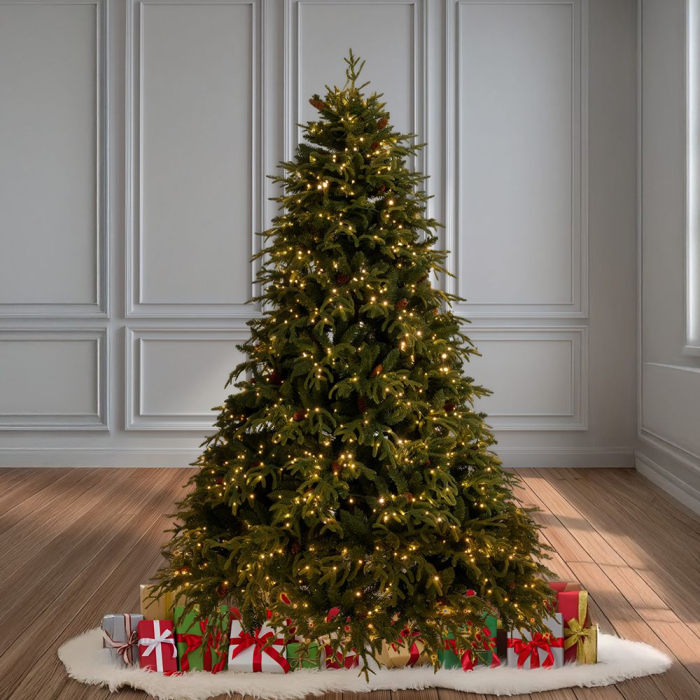 Brad artificial Premium Franklin cu lumini si conuri naturale, 2000 LED, PE, 240 cm, verde [2]