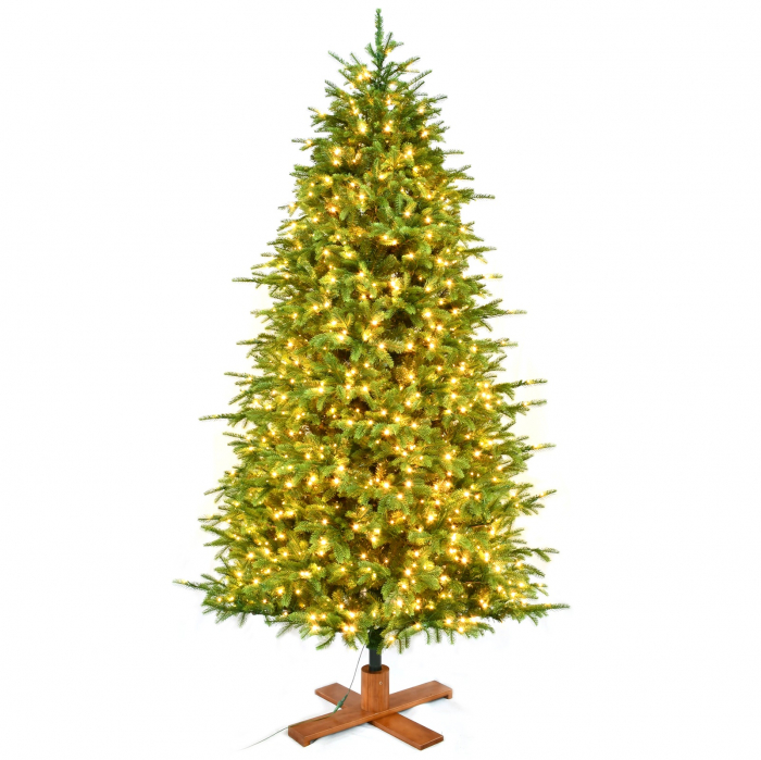 Brad artificial Premium Helsinki cu lumini si suport din lemn masiv , 900 LED, PE, 228 cm, verde [1]