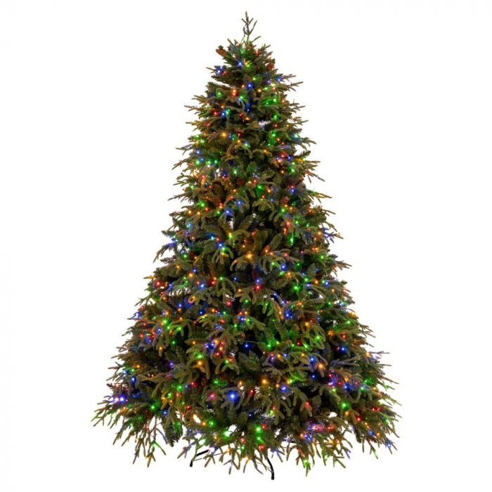 Brad artificial Premium Franklin cu lumini si conuri naturale, 2000 LED, PE, 240 cm, verde [2]