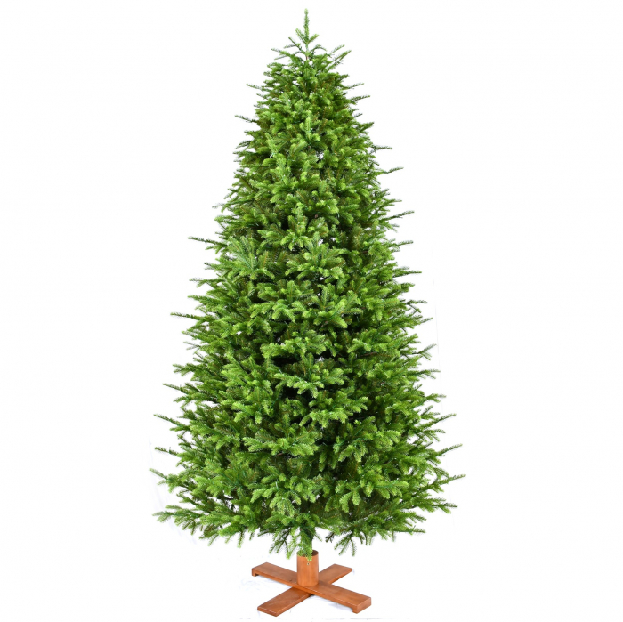 Brad artificial Premium Helsinki cu lumini si suport din lemn masiv , 900 LED, PE, 228 cm, verde [2]