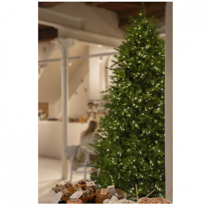 Brad artificial Premium Helsinki cu lumini si suport din lemn masiv , 2000 LED, PE, 366 cm, verde [5]