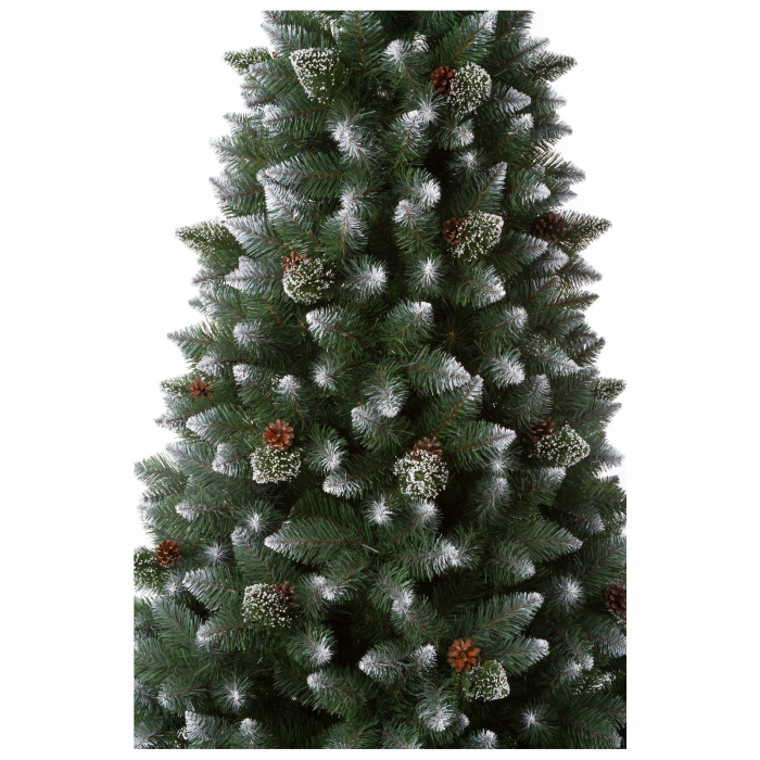 Brad artificial Pin Diamond cu conuri si zapada , PVC, 220 cm, verde  - BraziPremium.ro [2]