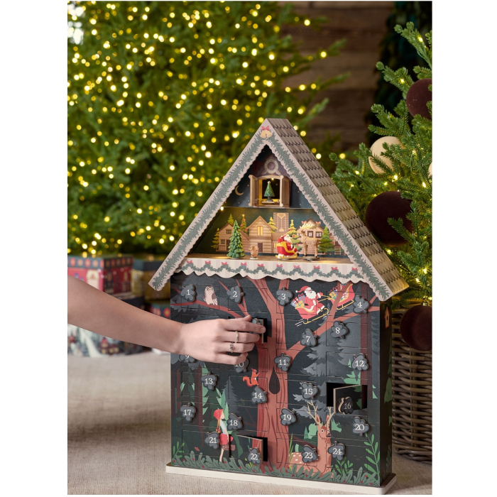 Calendar Advent model Casuta din padure cu muzica si lumini LED, 62x39x11 cm, verde - BraziPremium By OLLMA [3]
