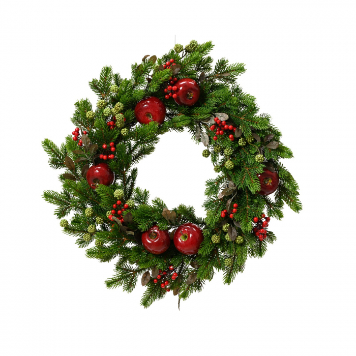 Coronita artificiala Craciun cu fructe si frunze, 40 cm, verde - BraziPremium By OLLMA [1]