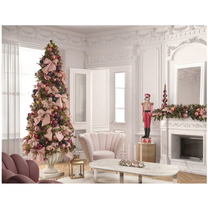 Decoratiune brad, Floare Craciunita cu prindere clips, 28 cm, textil, roz - BraziPremium.ro [2]
