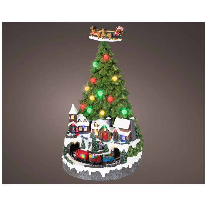 Decoratiune Craciun Brad cu lumini, trenulet si varf rotativ, 24.5x41.5 cm, multicolor - BraziPremium By OLLMA [2]