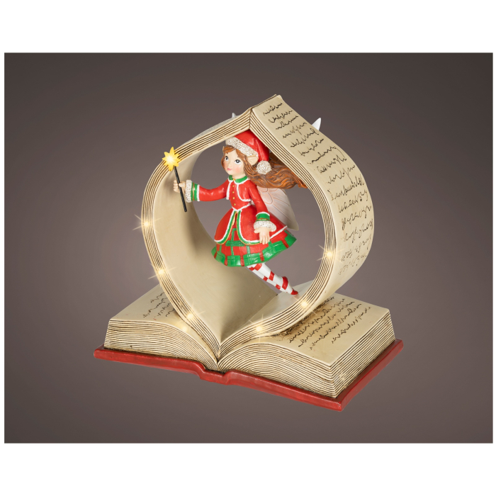 Decoratiune Craciun carte decorativa cu elf magic si lumini LED, 14x24x23.5 cm, multicolor - BraziPremium By OLLMA [2]
