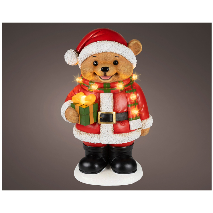 Decoratiune Craciun Urs cu cadou si lumini LED, 22x29.5x49 cm, multicolor - BraziPremium By OLLMA [2]