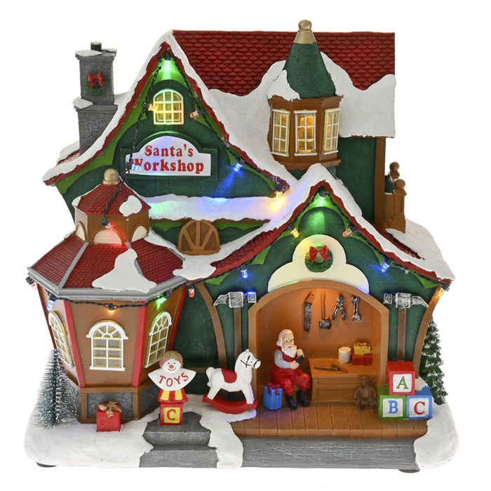 Decoratiune Craciun model Atelierul lui Mos Craciun cu lumini si muzica, 28x17x28 cm, multicolor - BraziPremium By OLLMA [1]