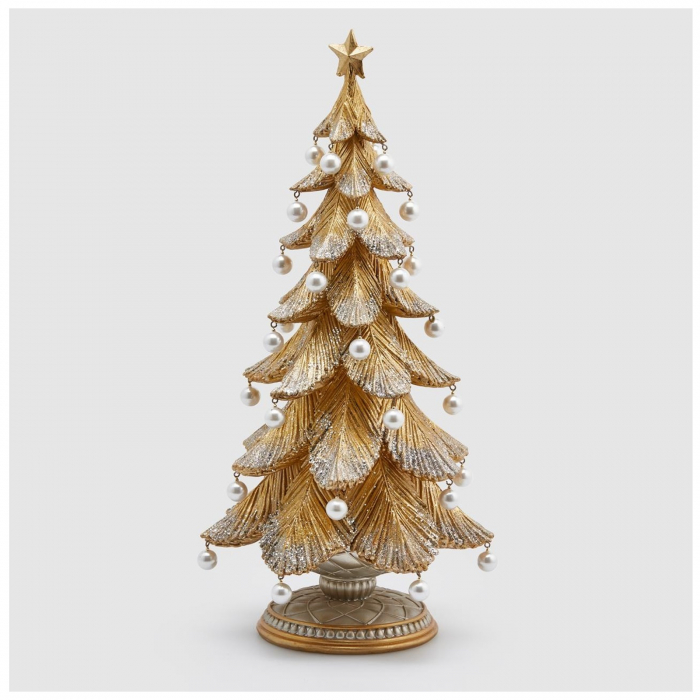 Decoratiune Craciun model Brad cu perle si sclipici, 46x22 cm, auriu - BraziPremium.ro [2]