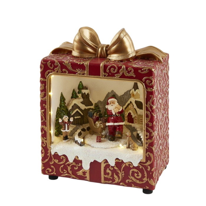 Decoratiune Craciun model Cutie Cadou animat cu lumini LED si muzica, 24x20x12 cm, multicolor - BraziPremium By OLLMA [1]