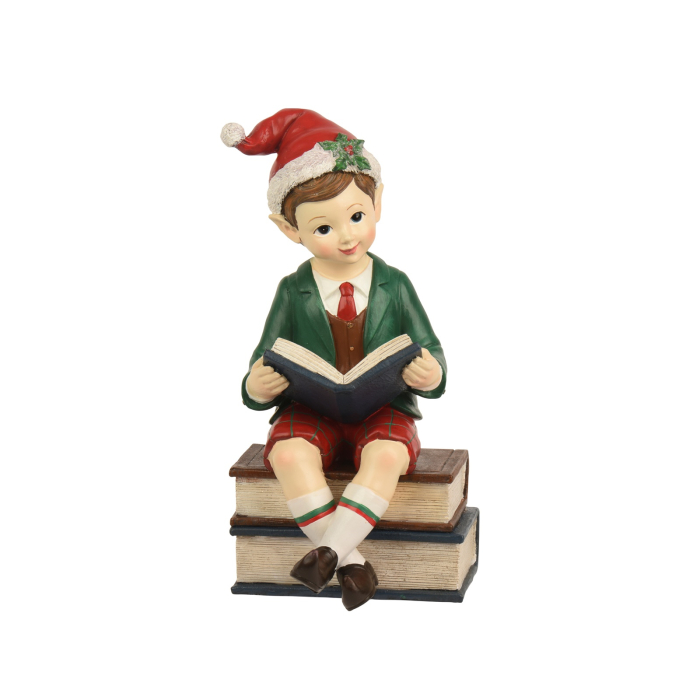 Decoratiune Craciun model Elf baietel cu carte, 41 cm, multicolor - BraziPremium By OLLMA [1]