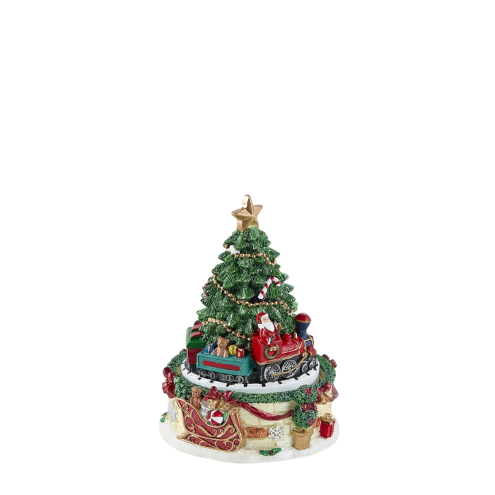 Decoratiune Cutie Muzicala model Bradut cu tren, 16x11 cm, multicolor - BraziPremium By OLLMA [1]
