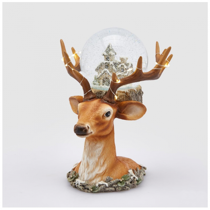 Decoratiune Craciun model Cerb cu Glob de zapada si lumini, 23 cm, maro - BraziPremium.ro [2]