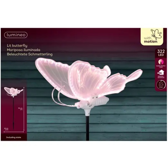 Decoratiune exterior Craciun Fluture cu aripi in miscare, lumina roz, 322 LED-uri, 41x46x21 cm - BraziPremium By OLLMA [5]