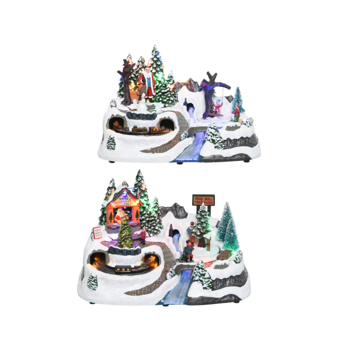 Decoratiune Sat de Craciun cu Mos Craciun, tren rotativ si lumini, 19x31x20 cm, multicolor - BraziPremium By OLLMA [3]