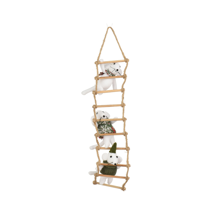 Decoratiune suspendata Craciun Soricei pe scara cu fular, 3x7.5x35 cm, multicolor - BraziPremium By OLLMA [1]