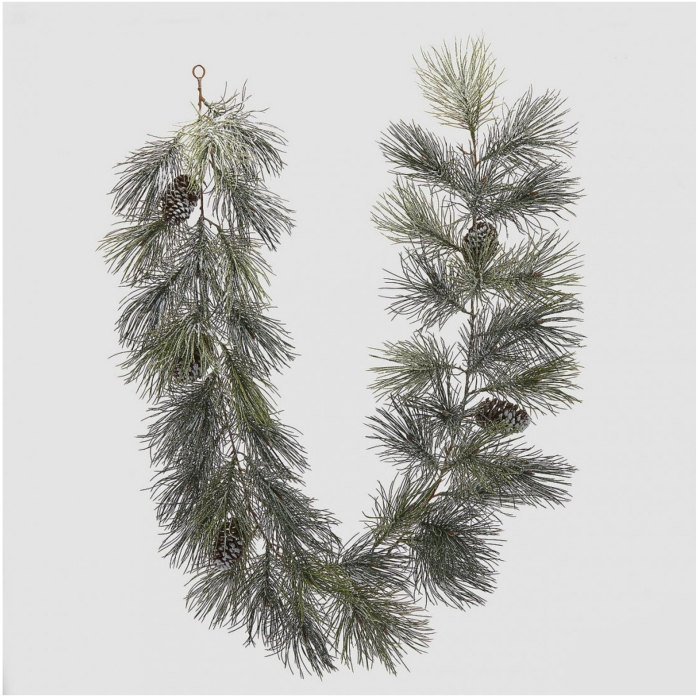 Ghirlanda artificiala Craciun cu zapada si conuri de pin, 183 cm, verde - BraziPremium By OLLMA [2]